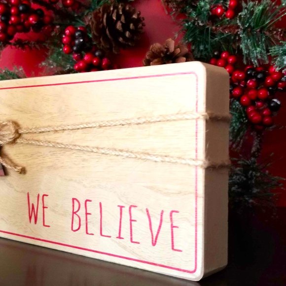 Wooden Block Sign, Christmas Holiday, Home Décor. "We Believe" - Picture 5 of 5